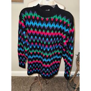 Turning Point Black Zigzag Print Mock Neck Acrylic Sweater Women's Medium